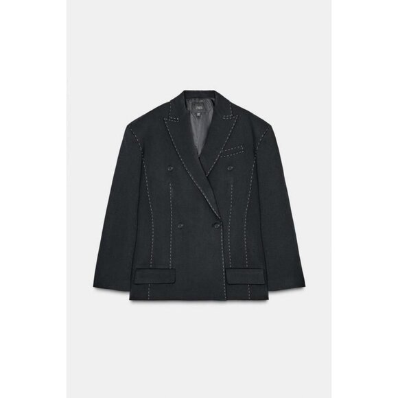 ZARA OVERSIZE TOPSTITCHING BLAZER - Picture 1 of 9
